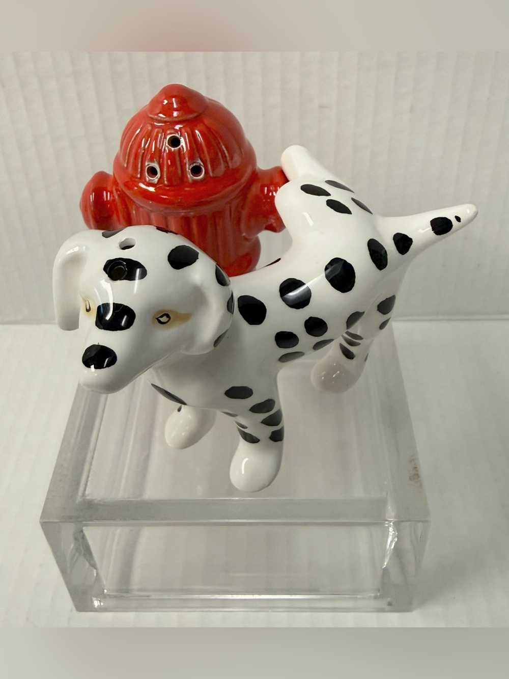 Vintage Ceramic Dalmatian Dog & Fire Hydrant Salt and Pepper Shaker Set
